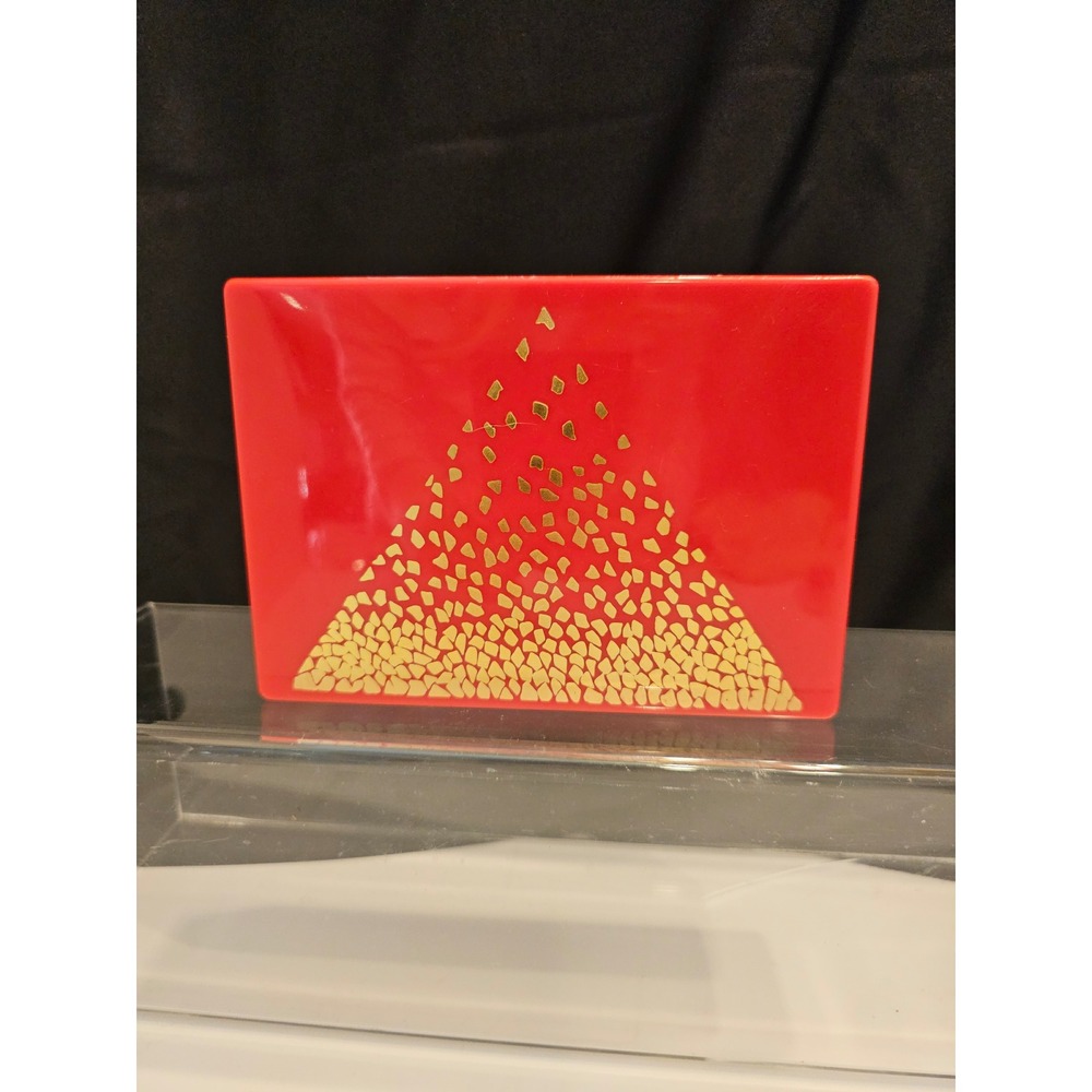 Vintage Trifari Red Plastic Trinket Box Gold Geometric Triangle Mosaic Lid‎
